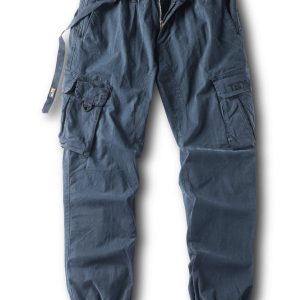 Men's Solid Cargo Pants With Multi Pockets, Causal Cotton Trousers For Outdoor Activities