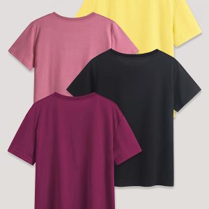 Letter Print T-shirt 4 Pack, Short Sleeve Crew Neck Casual Top For Summer & Spring, Women's Clothing